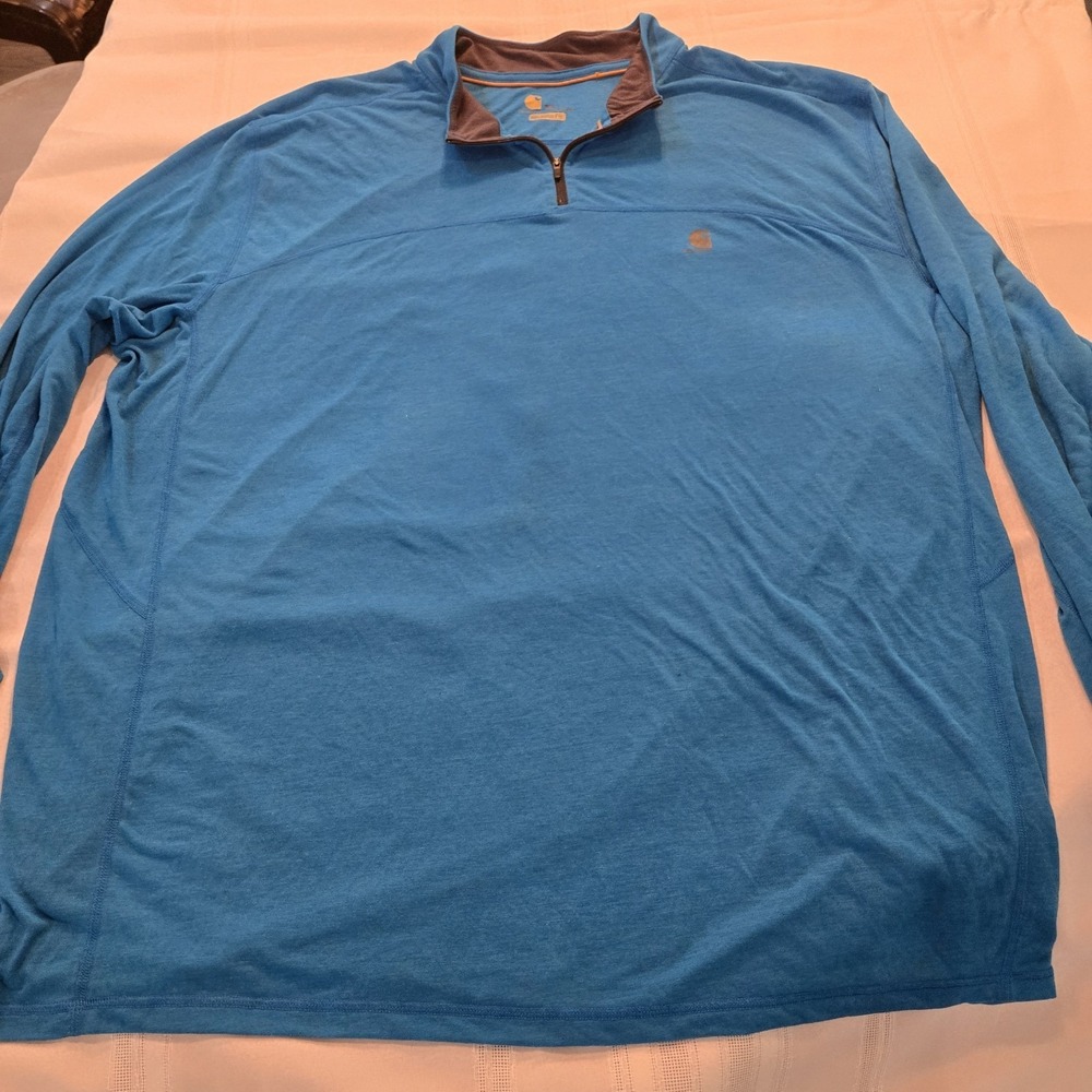 Carhartt  Active Quarter Zip Fitted Pullover Mens Size XL Blue Logo - Picture 4 of 8